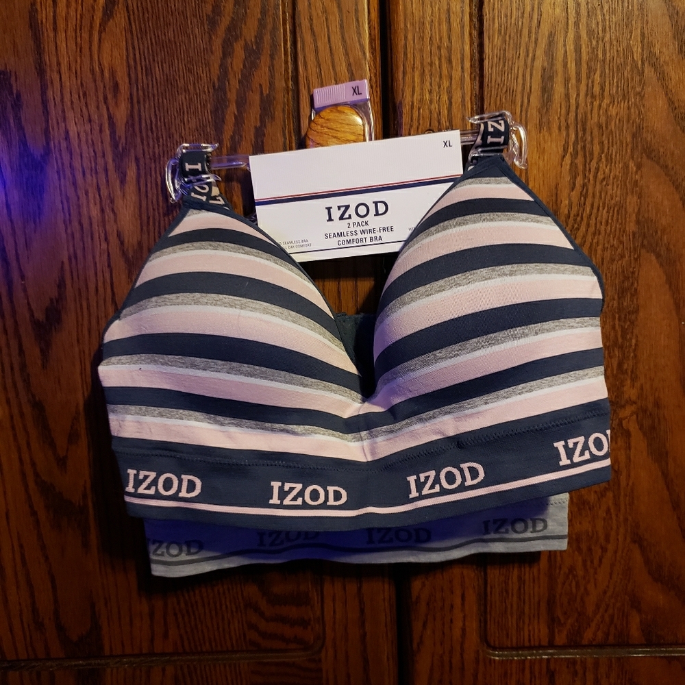 2 Pack IZOD Comfort Bra - Striped & Gray NWOT
